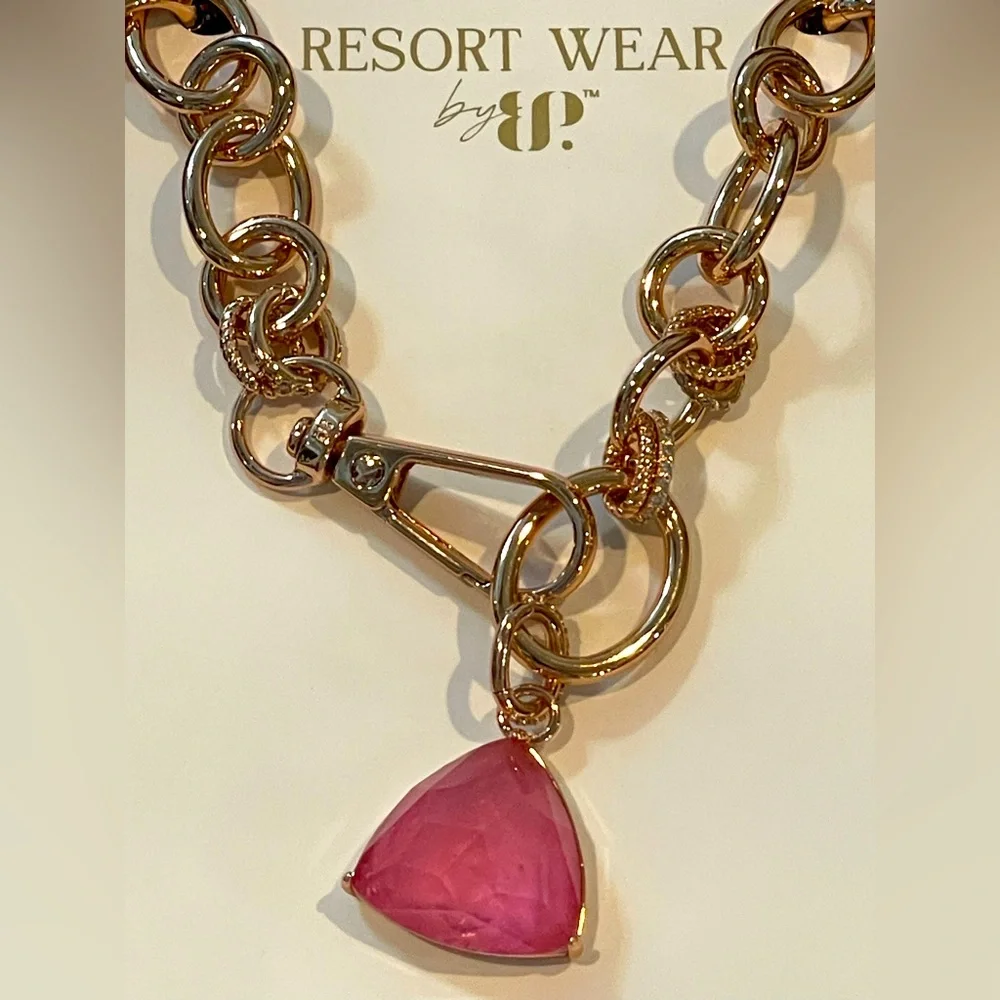 🆕 BOMB PARTY - Resort Wear - The Coral Luna Necklace - Pink Topaz - Rose Gold - Picture 3 of 8